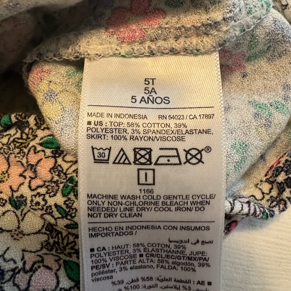 Old Navy Soft- Cream Short-Sleeve with Colorful Floral Print Skirt Dress 5T - Picture 5 of 7